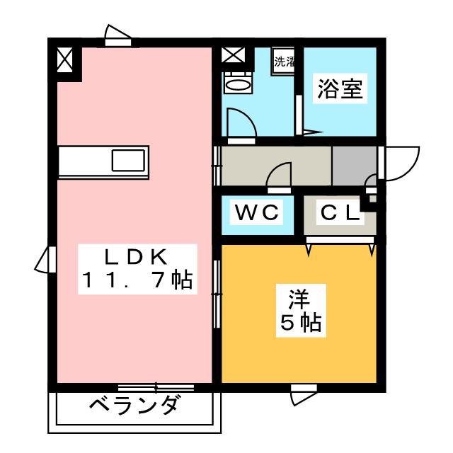 ジュネスIII(1LDK/2階)の間取り写真