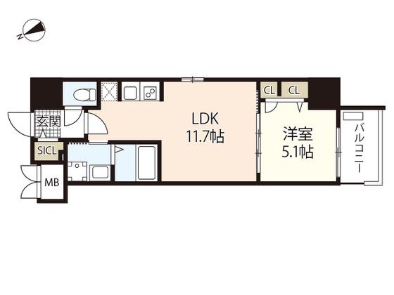 S-RESIDENCE東観音町ACHIEVE(1LDK/14階)の間取り写真