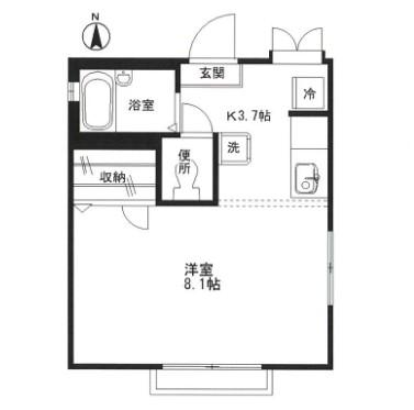ディアス自由が丘(1K/2階)の間取り写真