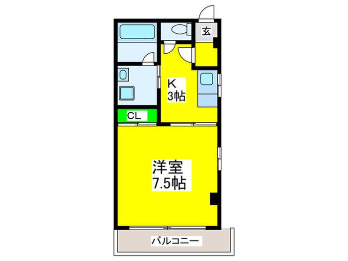 クインズコート2号館(1K/1階)の間取り写真