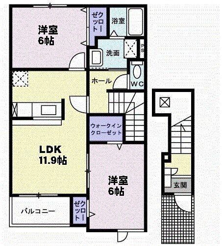 メゾンベルカルム(2LDK/2階)の間取り写真