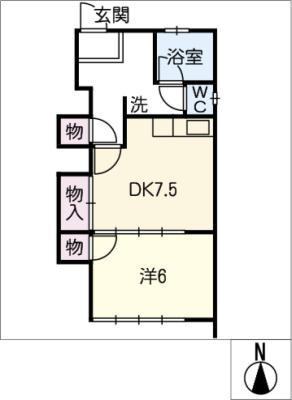 カスガイ西野町ビル(1DK/3階)の間取り写真