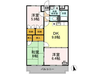 サンライズ駅部田(3DK/3階)の間取り写真