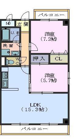 シティライフ原(2LDK/4階)の間取り写真