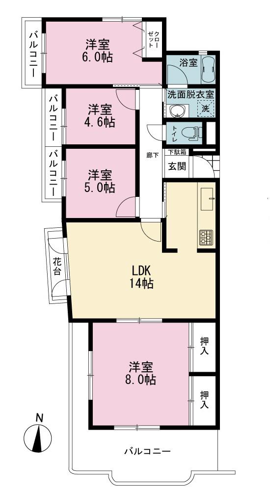 野庭団地 第20(4LDK/3階)の間取り写真