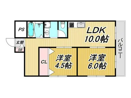 塚口レジデンス(2LDK/4階)の間取り写真