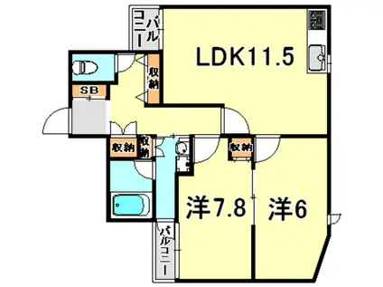 ホップス板宿(2LDK/2階)の間取り写真
