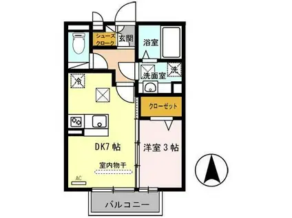 ラ・フルール西高松(1DK/1階)の間取り写真