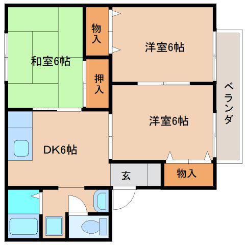 ヴィラージュN II(3DK/1階)の間取り写真