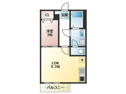 クラウド鳥羽見(1LDK/3階)の間取り写真