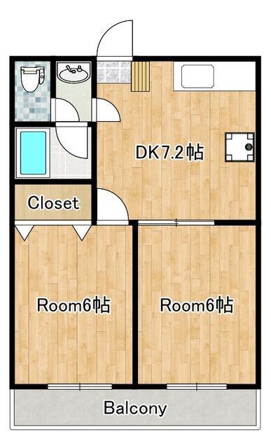 カーサ和光(2DK/1階)の間取り写真