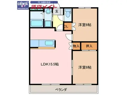 シャングリラ12(2LDK/1階)の間取り写真