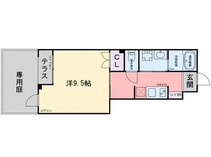 ハピネスI(1K/1階)の間取り写真