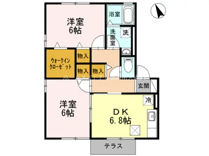 ヴィラージュルピナC(2DK/1階)の間取り写真