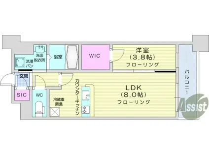 レジディア仙台北四番丁プレイス(1LDK/15階)の間取り写真