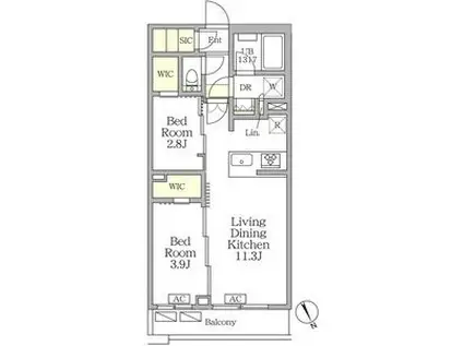 アジールコート後楽園(2LDK/1階)の間取り写真
