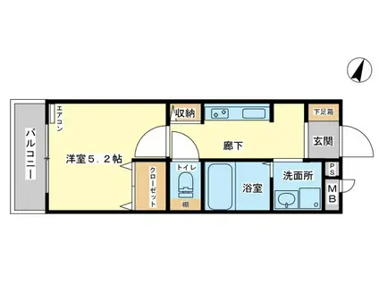 ハイツ中浜(1K/2階)の間取り写真