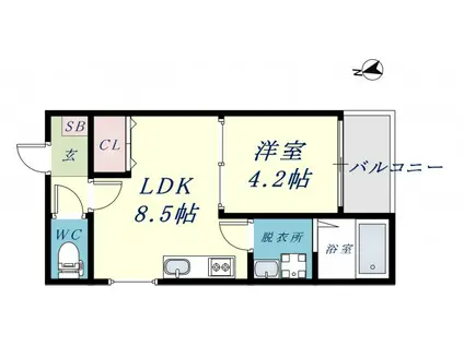 BADGE 長田1(1LDK/2階)の間取り写真