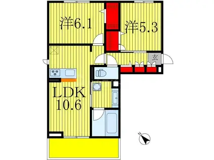 コニフェールIII(2LDK/1階)の間取り写真