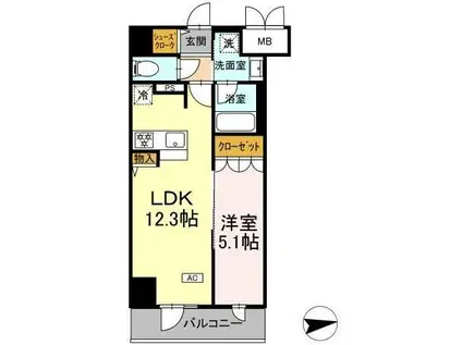 IS二十人町(1LDK/9階)の間取り写真