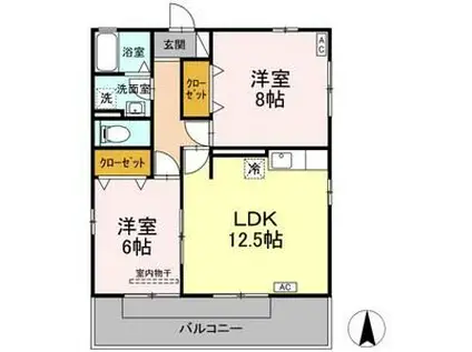 サン フローラ C棟(2LDK/1階)の間取り写真