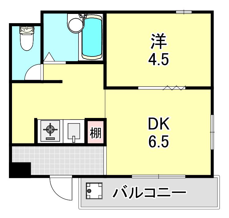 ベルトピア東灘(1DK/1階)の間取り写真