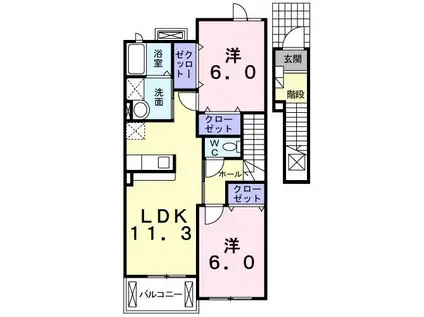 オアシスエイトII(2LDK/2階)の間取り写真