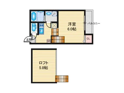 ハーモニーテラス平安(1SK/2階)の間取り写真