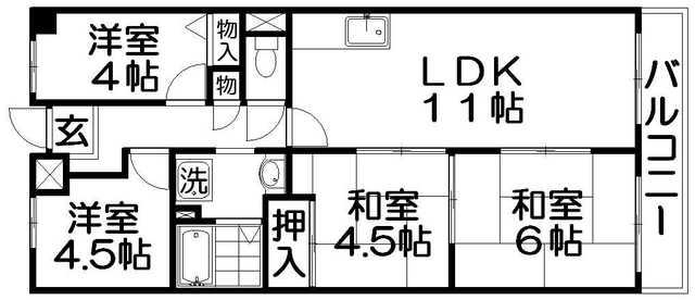 香里園オークヒルズII(4LDK/3階)の間取り写真
