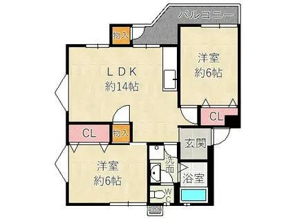 大屋町ハイツ(2LDK/2階)の間取り写真