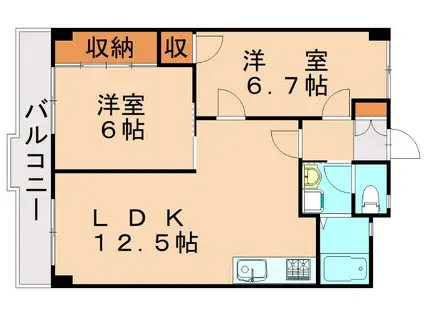 コスモハイツ(2LDK/3階)の間取り写真