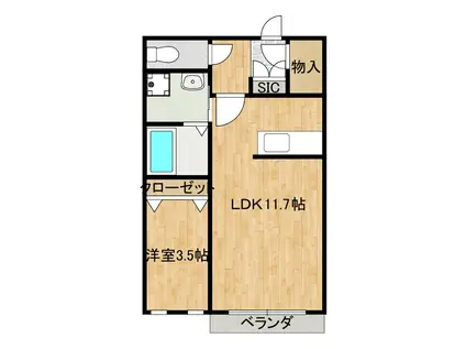 ビッグポット(1LDK/1階)の間取り写真