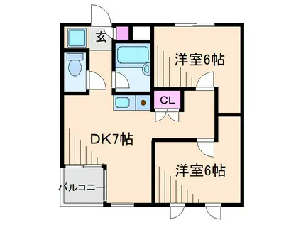 アップルメイツ綱島(2DK/1階)の間取り写真