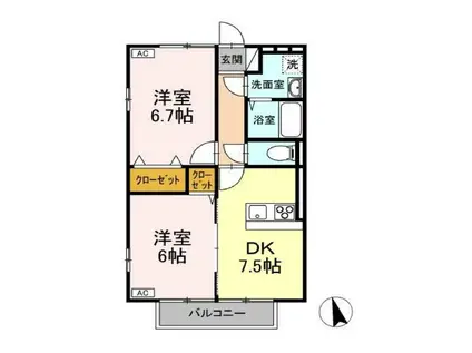 パセオあさかの(2DK/2階)の間取り写真