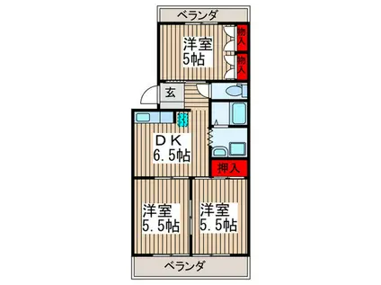 ハイツ山口(3DK/1階)の間取り写真