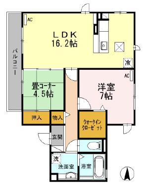アイグラン・K(2LDK/1階)の間取り写真