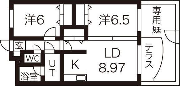 ライプン(2LDK/1階)の間取り写真