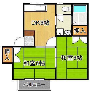ＪＲ筑豊本線 中間駅 徒歩13分 2階建 築37年(2DK/2階)の間取り写真