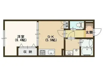 プレセアコート B棟(1DK/1階)の間取り写真