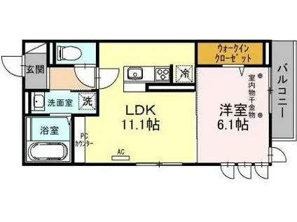 アムール(1LDK/3階)の間取り写真