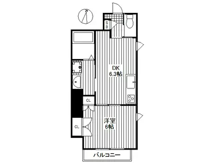 グランメール弦巻(1DK/2階)の間取り写真