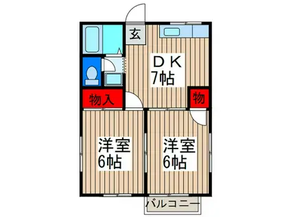 ハイツツカサ(2DK/2階)の間取り写真