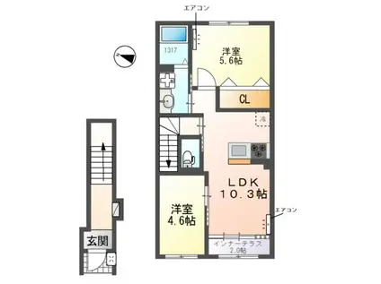 ザ・パーシモン・テラス(2LDK/2階)の間取り写真