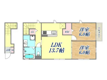 ナーヴィス(2LDK/2階)の間取り写真