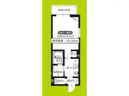 GARDENMAISON内代(1K/3階)の間取り写真