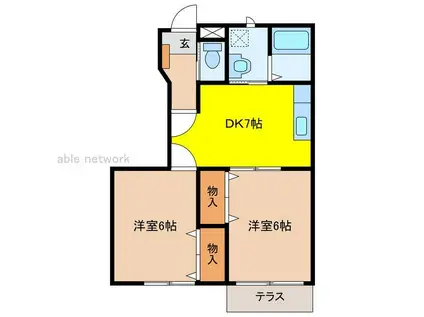 グリーンコーポ川西A(2DK/1階)の間取り写真