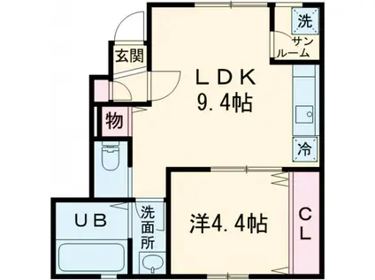 ヒルズ聖籠III(1LDK/1階)の間取り写真