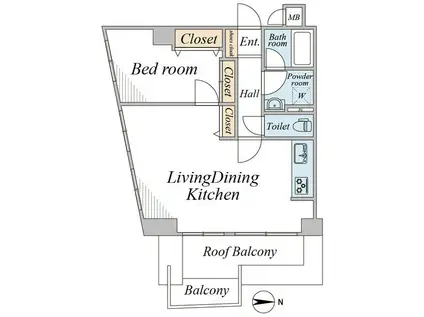 ライオンズマンション山手石川町(1LDK/5階)の間取り写真