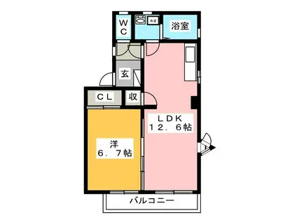 サンエステート W棟(1LDK/1階)の間取り写真