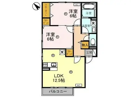 リビングタウン湖都が丘 C棟(2LDK/2階)の間取り写真